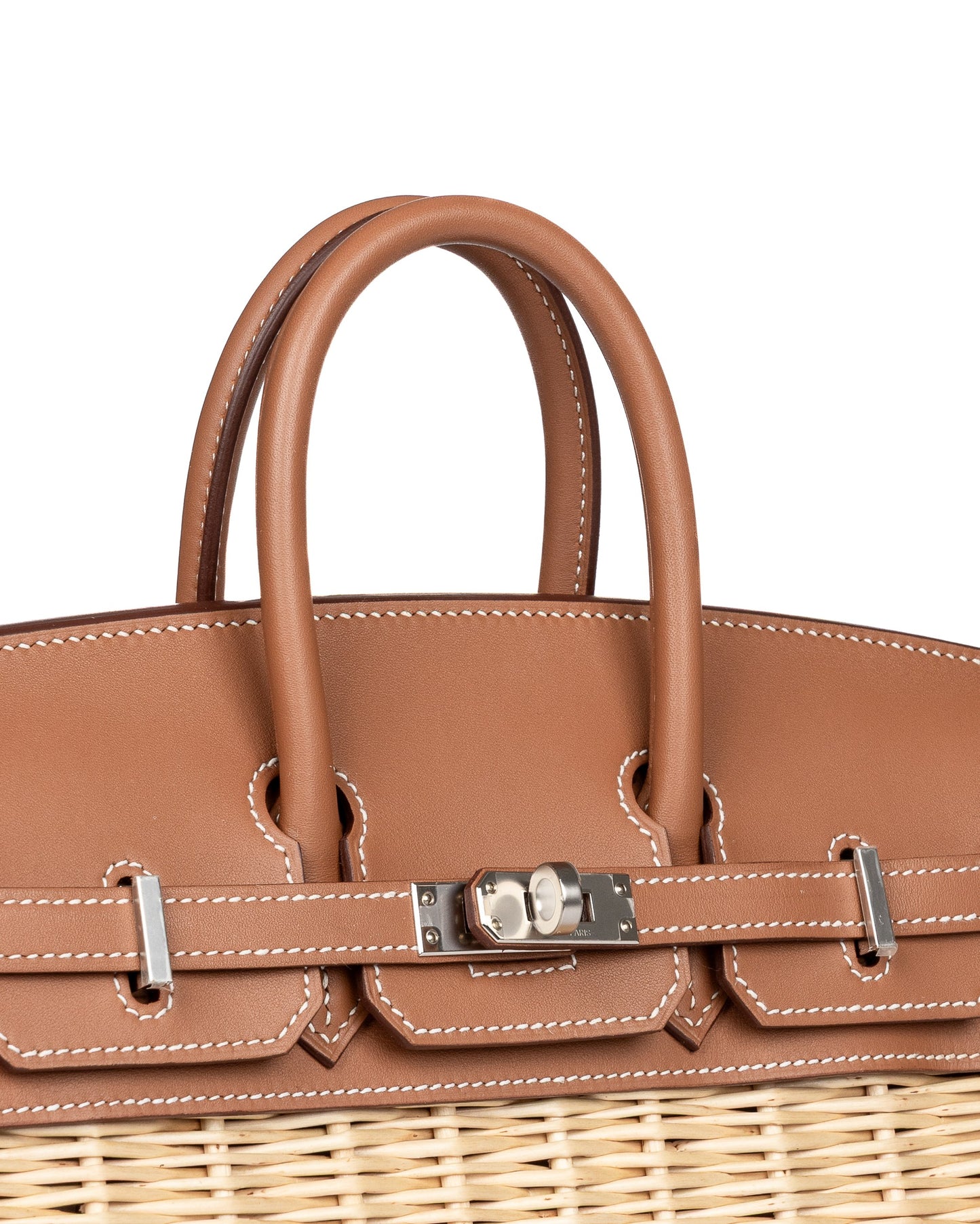 Birkin 25 Picnic Gold in Swift and Stripe Osier Wicker Leather with Palladium Hardware