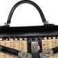 Kelly 20 Picnic Black in Box Calfskin and Naturel Osier Wicker Leather with Palladium Hardware