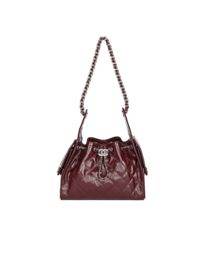 Chanel 25 Small Dark Burgundy in Crumpled Calfskin and Silver-tone Metal