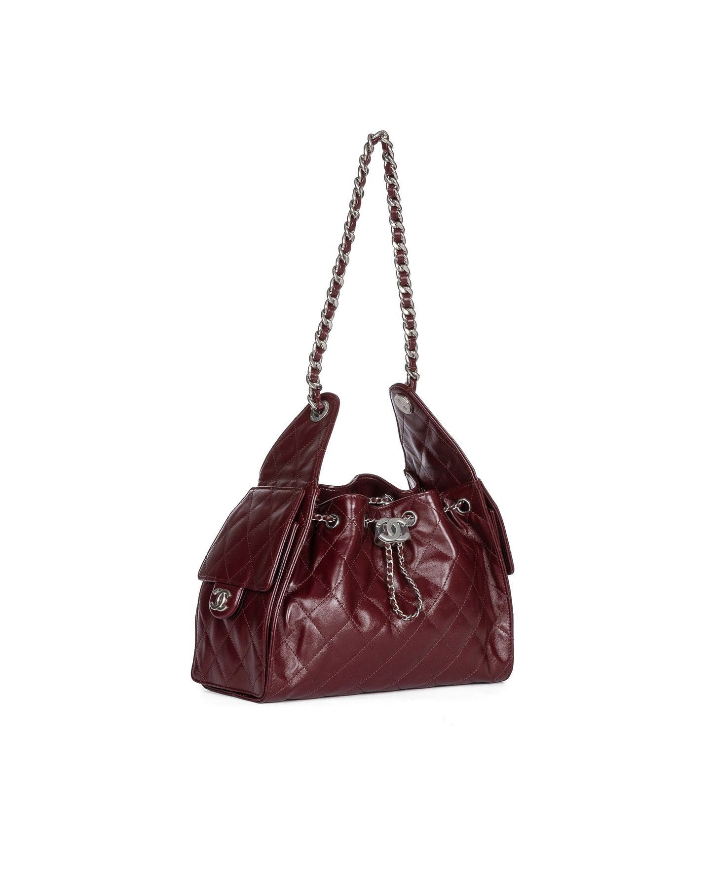 Chanel 25 Small Dark Burgundy in Crumpled Calfskin and Silver-tone Metal