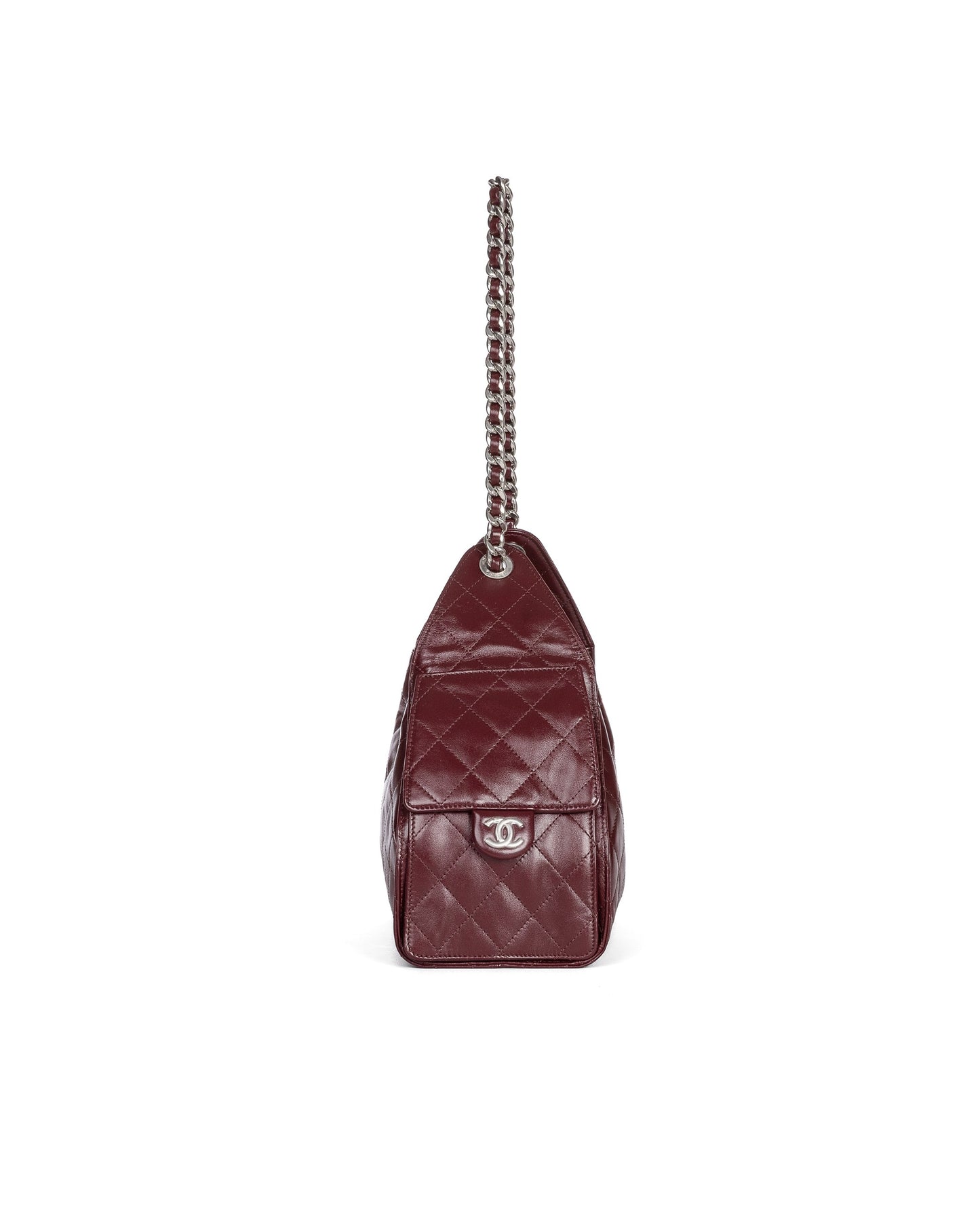 Chanel 25 Small Dark Burgundy in Crumpled Calfskin and Silver-tone Metal