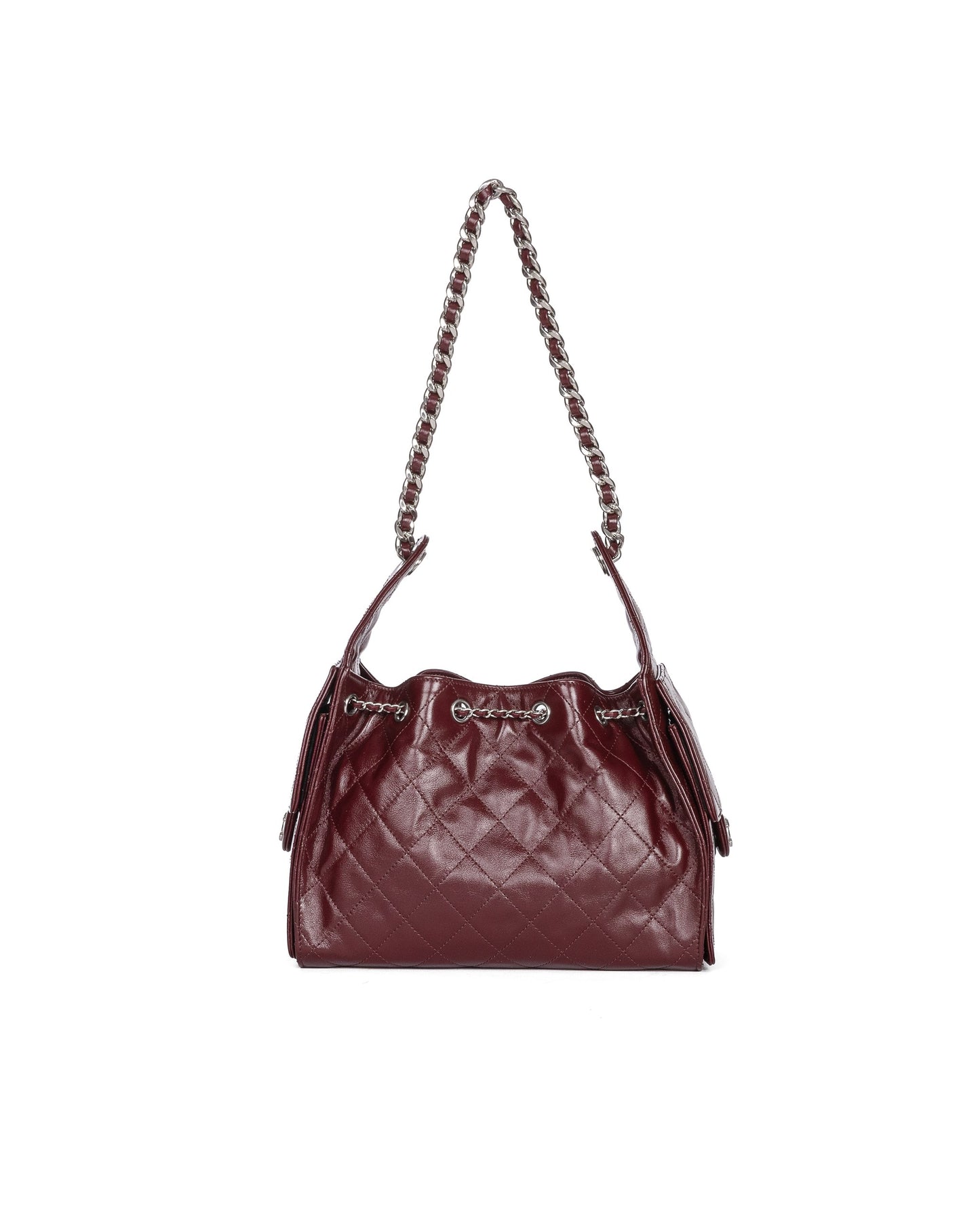 Chanel 25 Small Dark Burgundy in Crumpled Calfskin and Silver-tone Metal