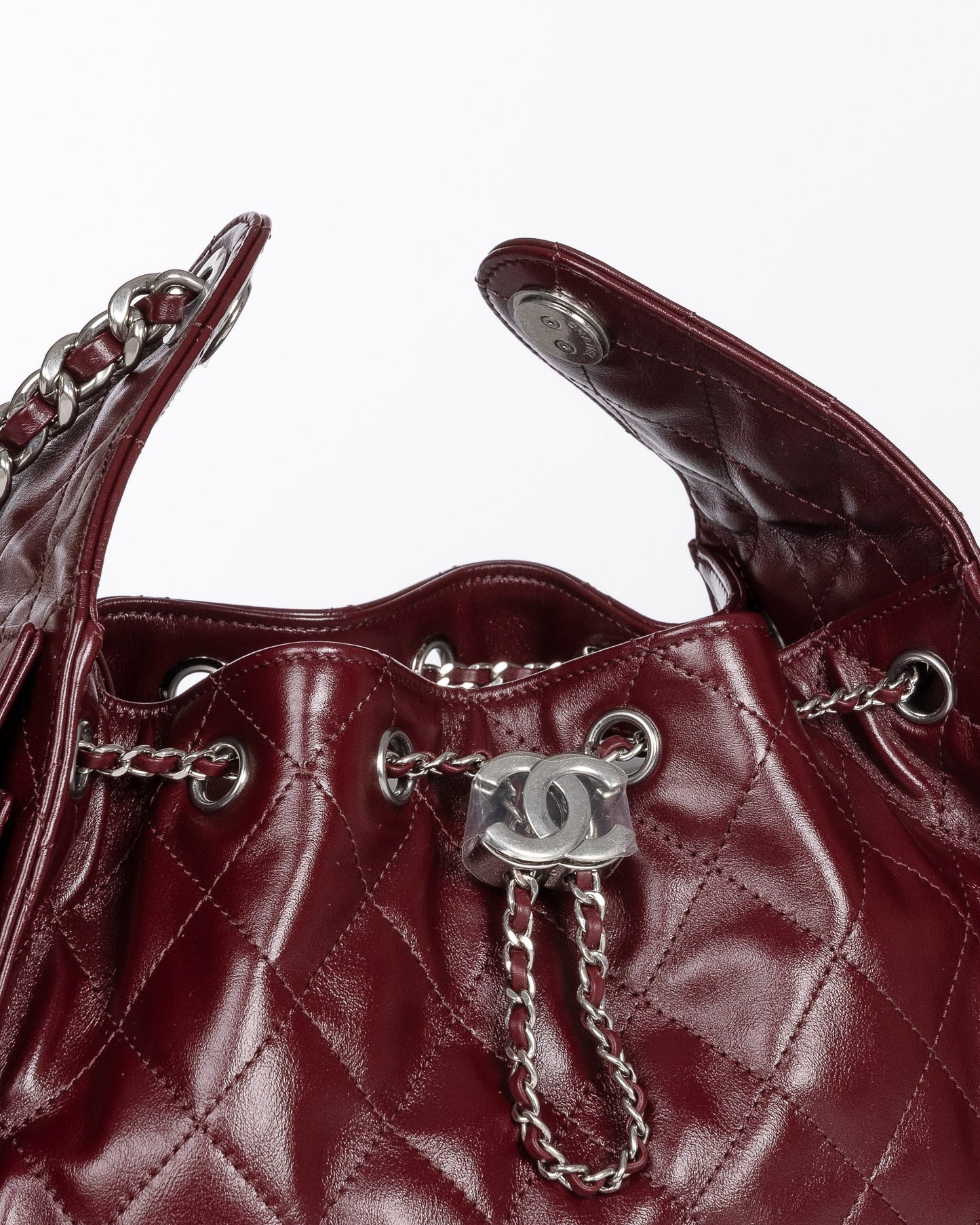 Chanel 25 Small Dark Burgundy in Crumpled Calfskin and Silver-tone Metal
