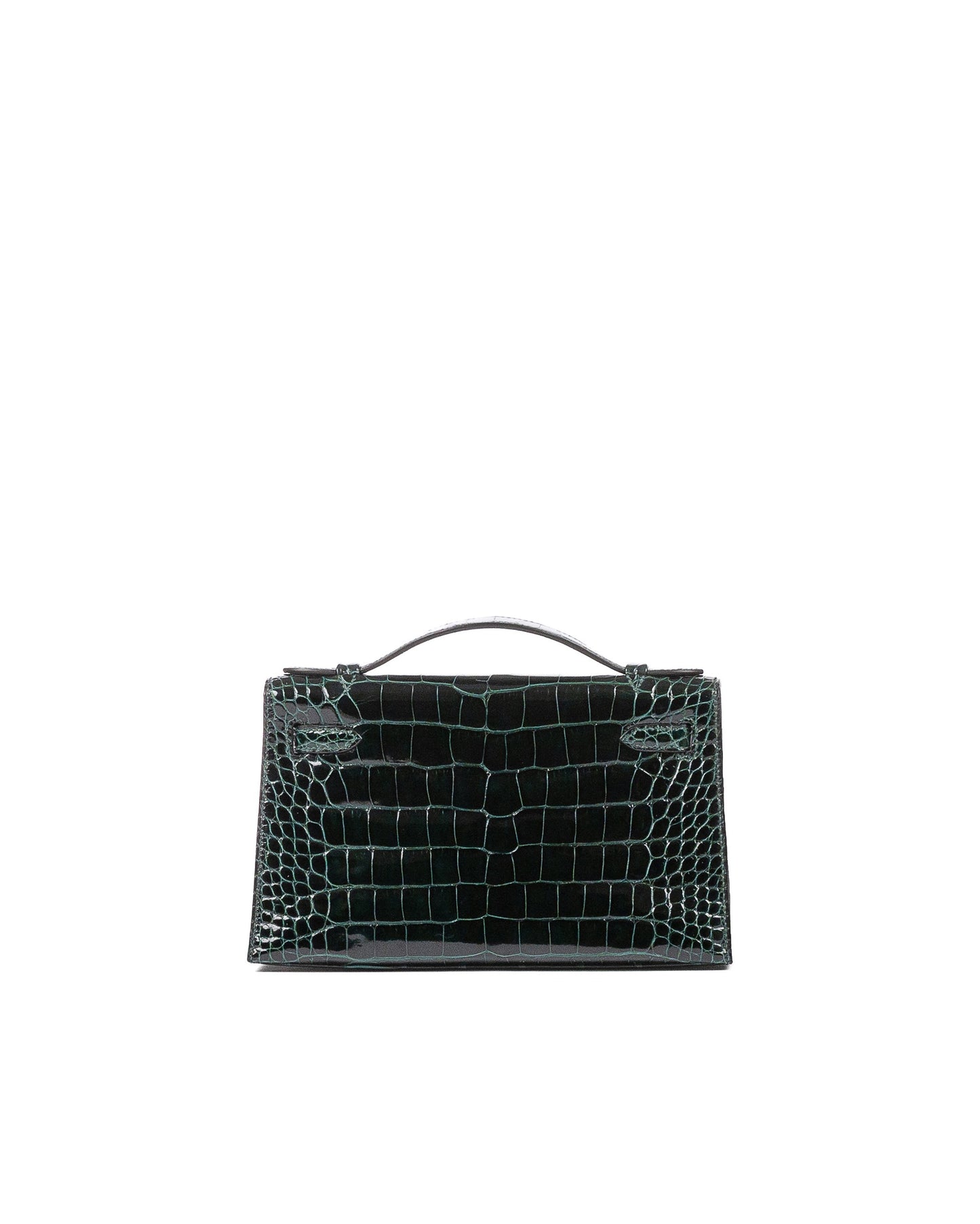 Kelly Pochette Vert Cypress in Shiny Alligator with Gold Hardware