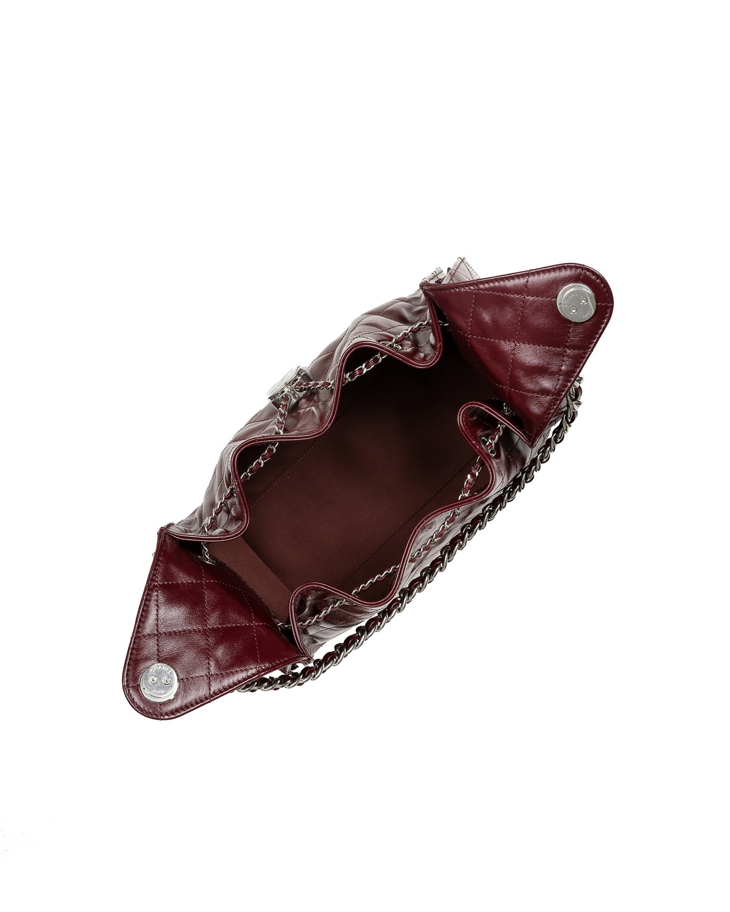 Chanel 25 Small Dark Burgundy in Crumpled Calfskin and Silver-tone Metal