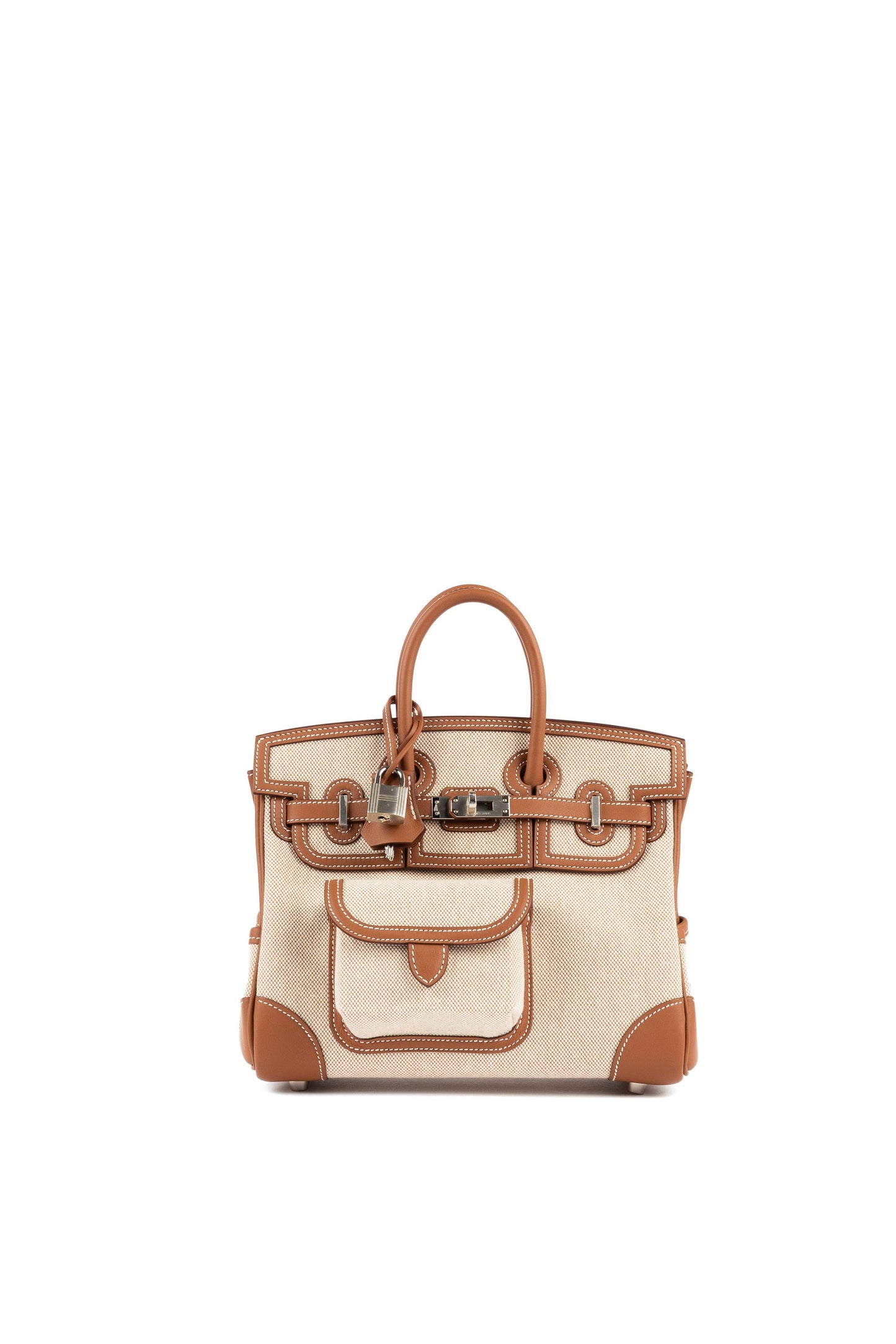 Birkin 25 Cargo Ecru/Beige Toile H & Gold Swift with Palladium Hardware