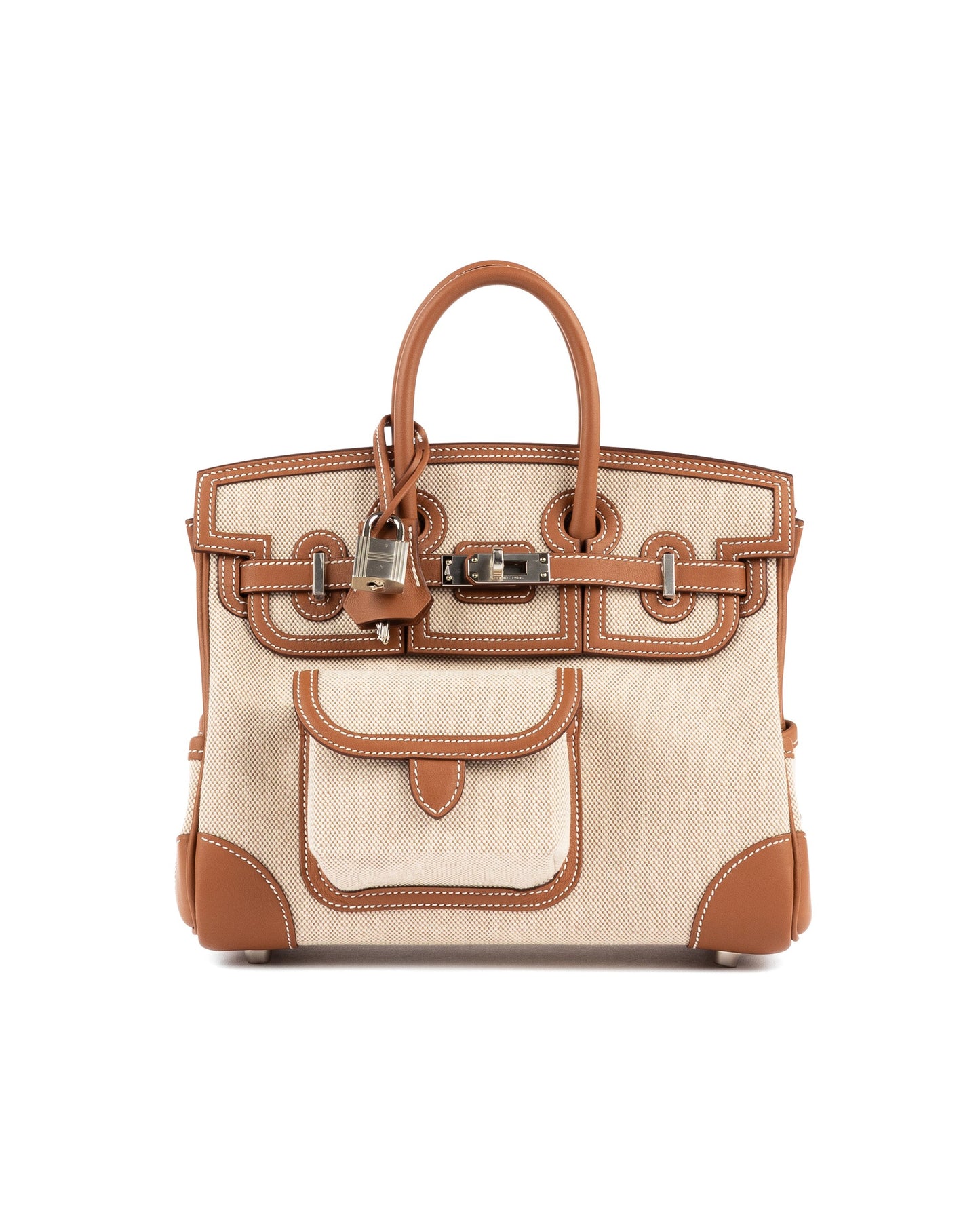 Birkin 25 Cargo Ecru/Beige Toile H & Gold Swift with Palladium Hardware