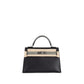 Kelly 20 Sellier Black / Gris Ciment in Shiny Alligator Touch/Madame Leather with Palladium Hardware