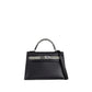 Kelly 20 Sellier Black / Gris Ciment in Shiny Alligator Touch/Madame Leather with Palladium Hardware
