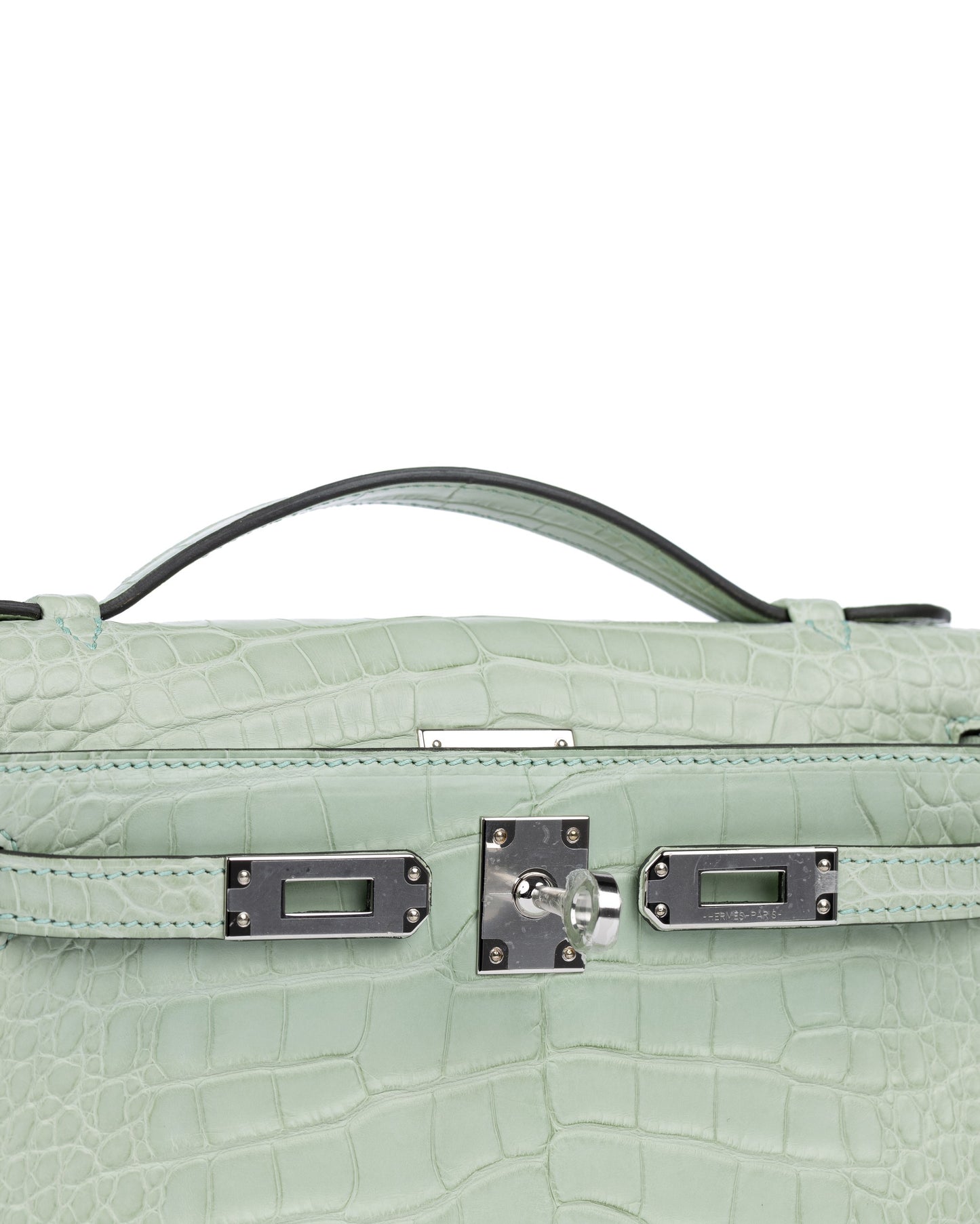Kelly Pochette Vert d'Eau in Matte Alligator Leather with Palladium Hardware