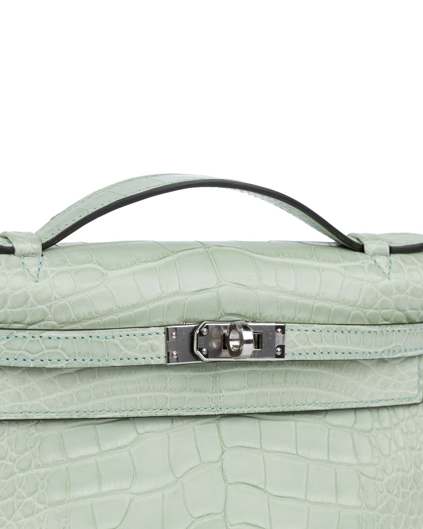 Kelly Pochette Vert d'Eau in Matte Alligator Leather with Palladium Hardware