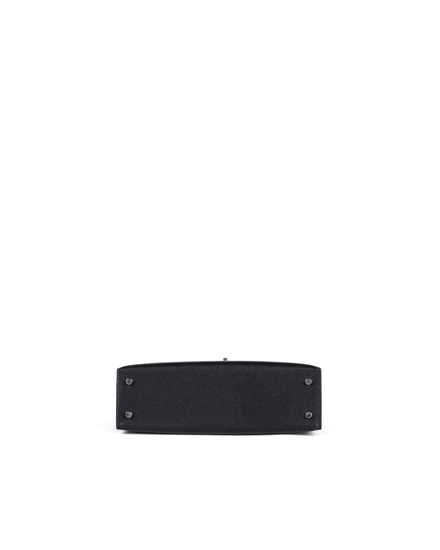 Kelly 20 Sellier Black / Gris Ciment in Shiny Alligator Touch/Madame Leather with Palladium Hardware