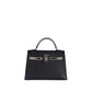 Kelly 20 Sellier Black / Gris Ciment in Shiny Alligator Touch/Madame Leather with Palladium Hardware