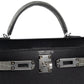 Kelly 20 Sellier Black / Gris Ciment in Shiny Alligator Touch/Madame Leather with Palladium Hardware