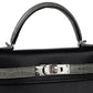 Kelly 20 Sellier Black / Gris Ciment in Shiny Alligator Touch/Madame Leather with Palladium Hardware