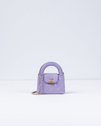 Chanel Kelly Bag Shiny Aged Calfskin & Gold-Tone Metal in Lavender Micro size
