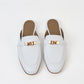 Oz Mule White in Calfskin Leather with Rose Gold Plated Kelly Buckle