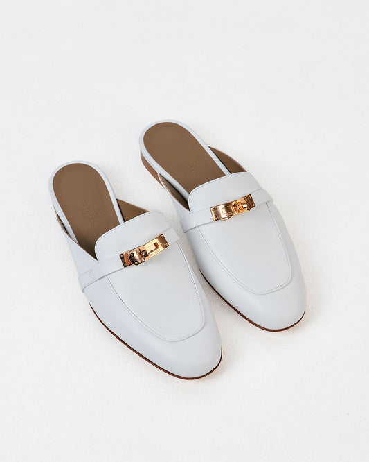 Oz Mule White in Calfskin Leather with Rose Gold Plated Kelly Buckle