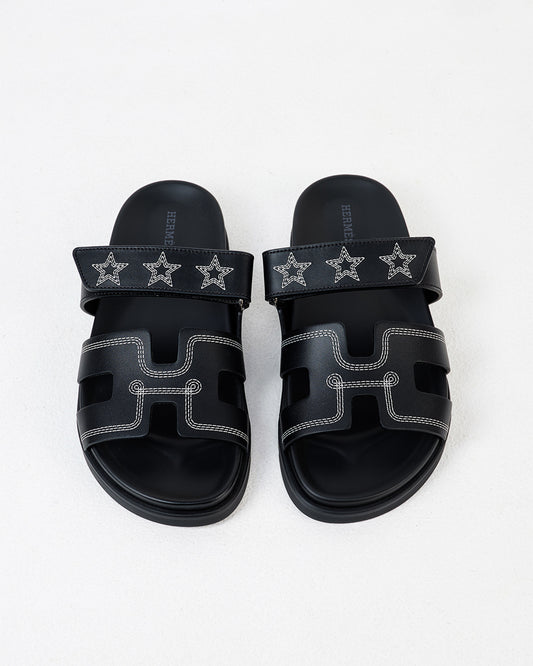 Chypre Sandal Femme Black Star in Calfskin Leather