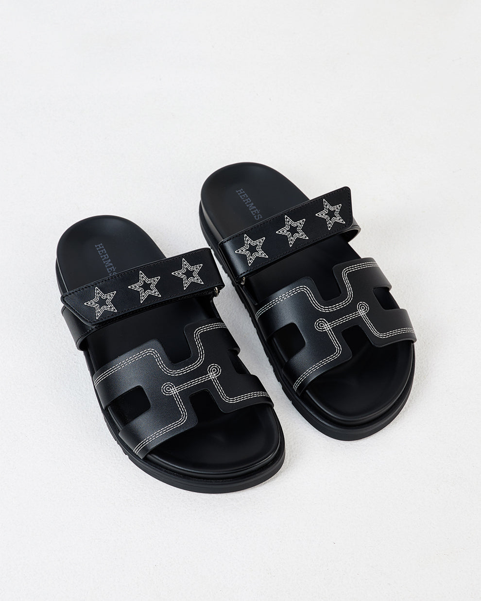 Chypre Sandal Femme Black Star in Calfskin Leather