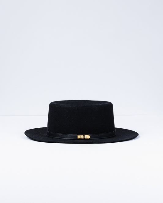 Hampton Hat Black in Felt with Gold Hardware size 58