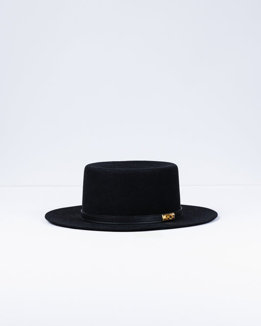 Hampton Hat Black in Felt with Gold Hardware size 58