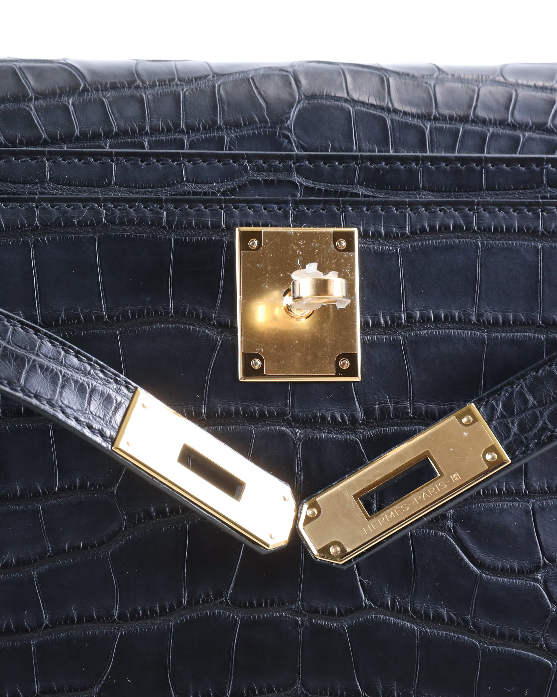 Hermes Kelly Depeches 25 Pouch Black Matte Alligator Gold Hardware