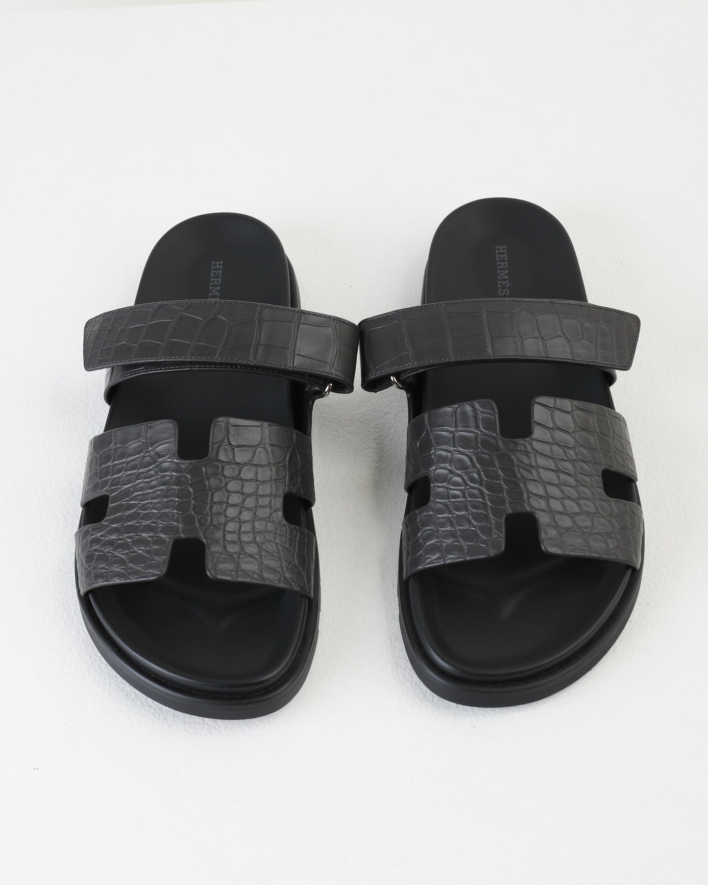 Chypre Sandal in Black Crocodile Leather