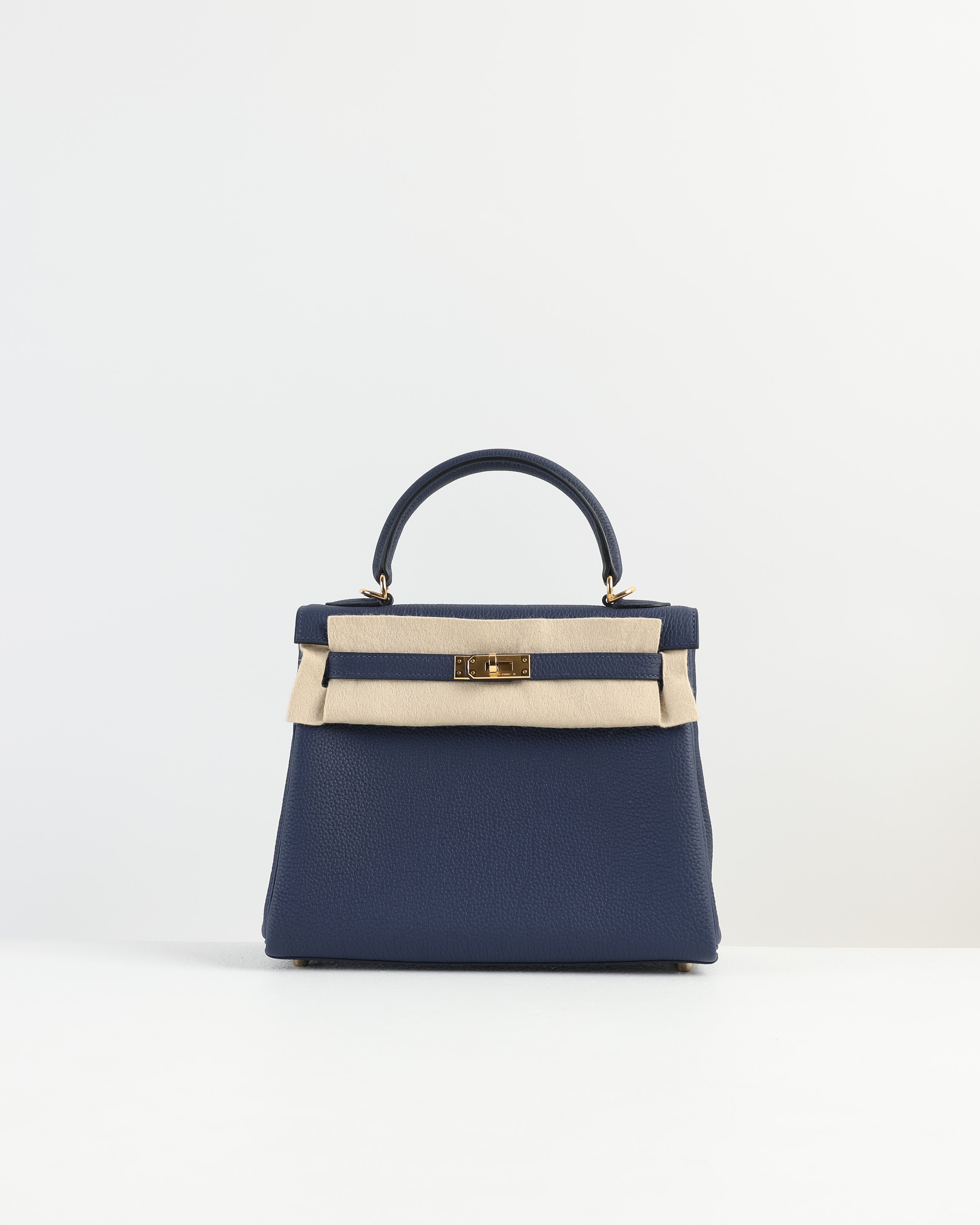 Kelly 25 Bleu Nuit in Togo Leather with Gold Hardware Diamonds