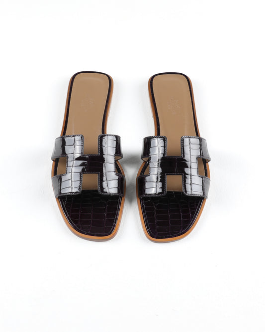 Oran Sandal in Purple Crocodile Leather