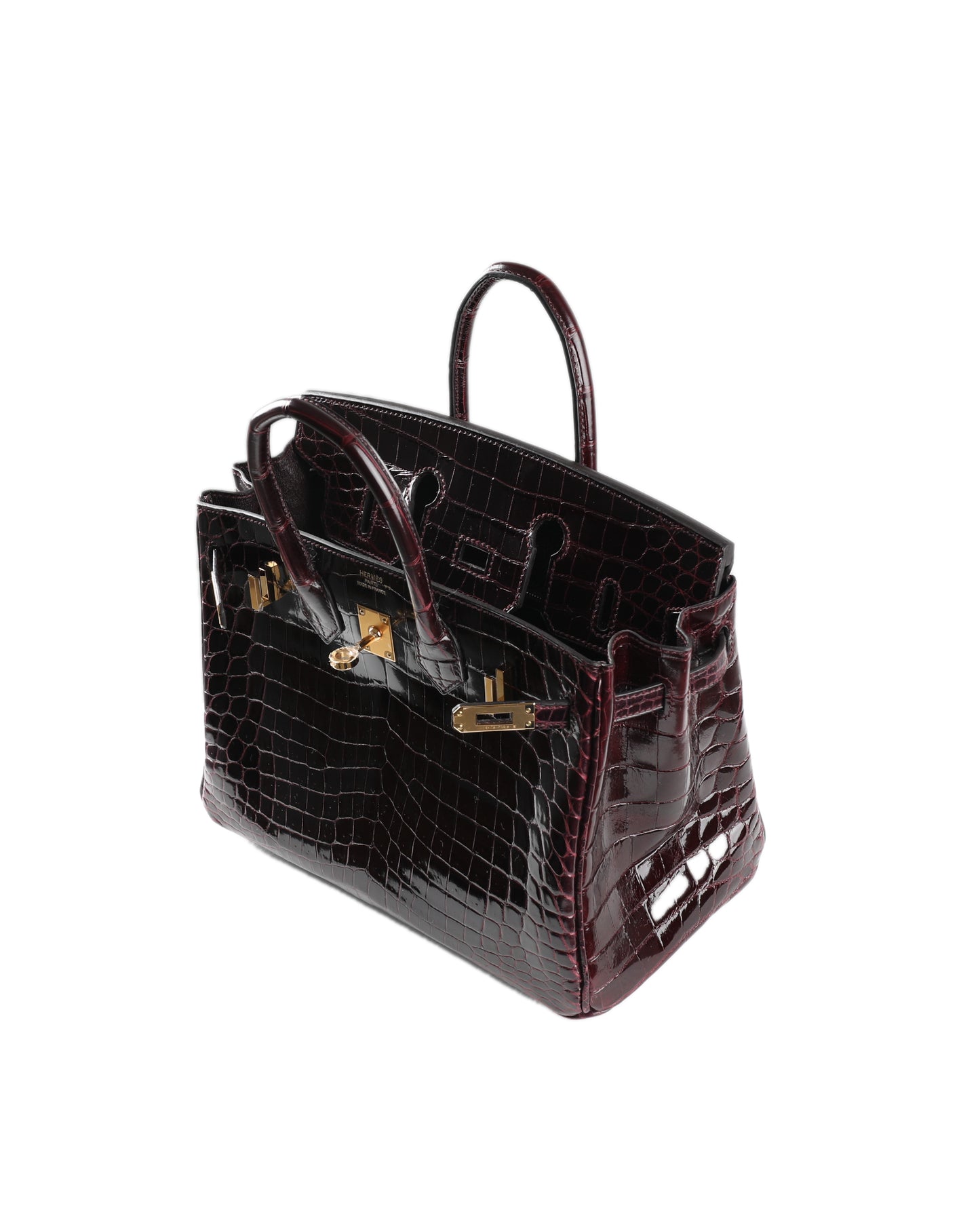 Birkin 25 Bordeaux Niloticus Crocodile with Gold Hardware