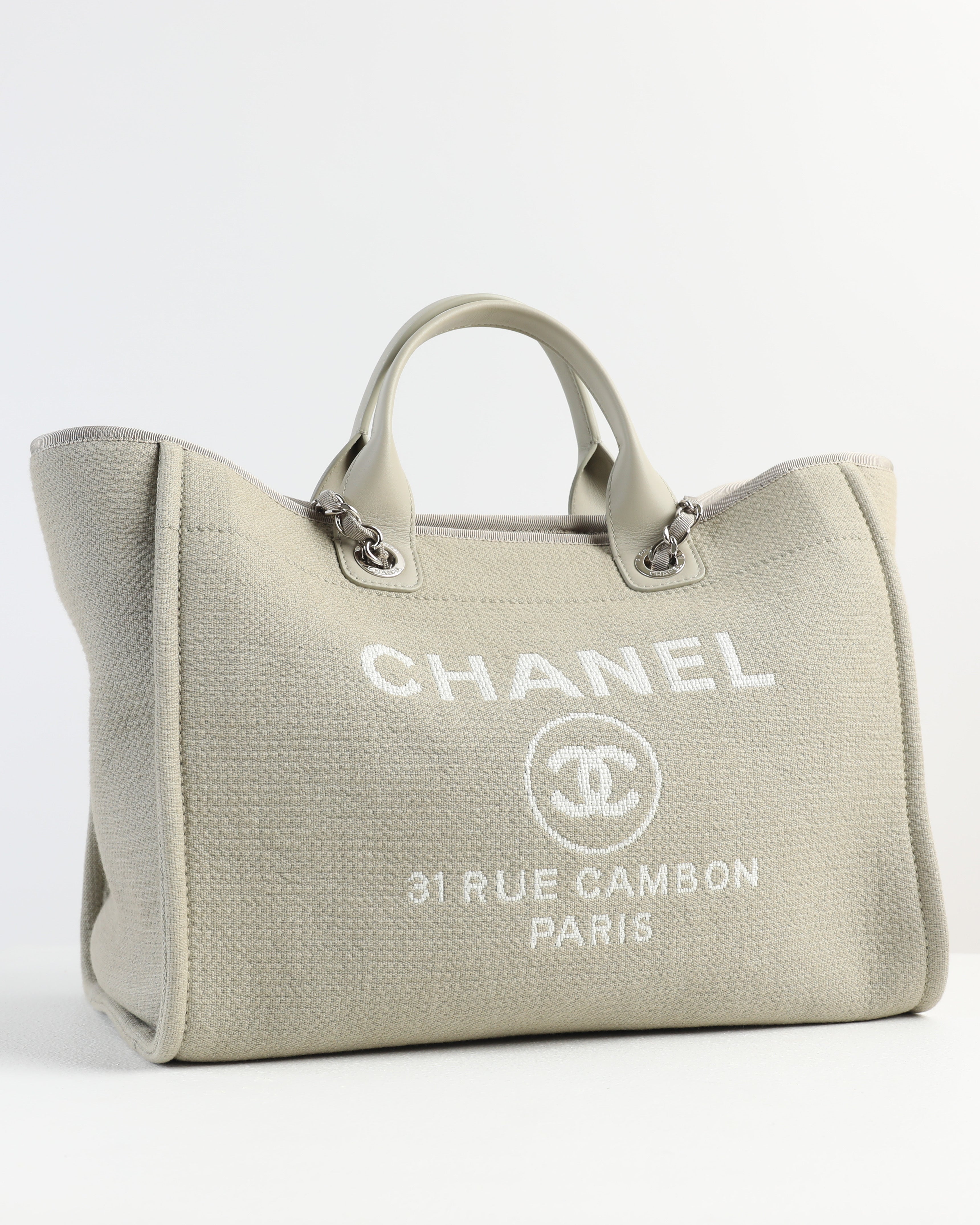 Chanel canvas large deauville hotsell tote grey