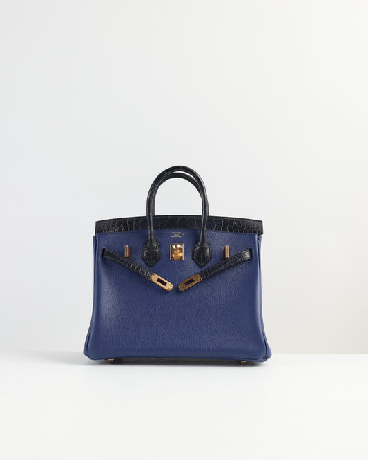 Birkin 25 Blue Saphir / Blue Marine Touch in Matte Alligator with Rose Gold Hardware