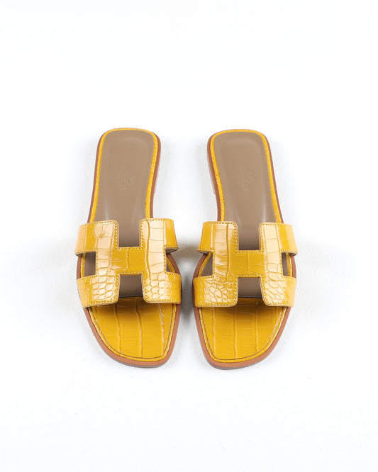 Oran Sandal in Jaune Amber Crocodile Leather