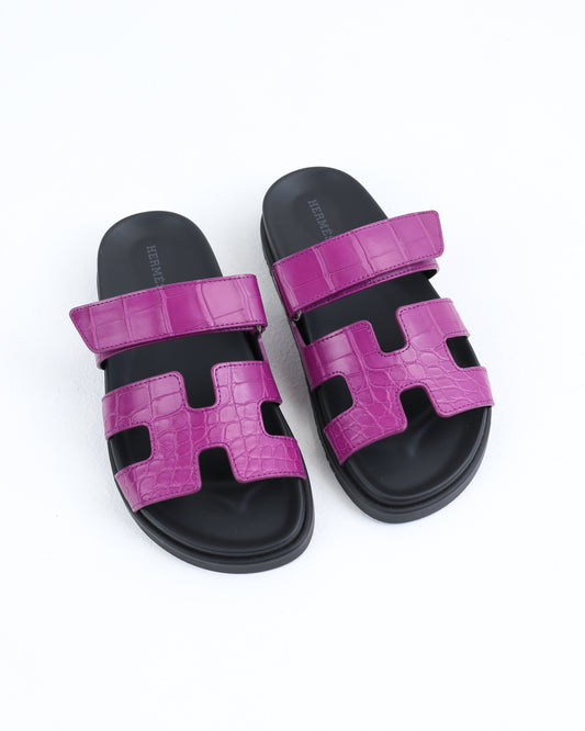 Chypre Sandal Femme in Violet Crocodile Leather