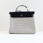 Herbag 31 Bag Retourne Ecru Blanc Noir/Bleu Indigo Toile Quadrille Viking Laiton with Palladium Hardware