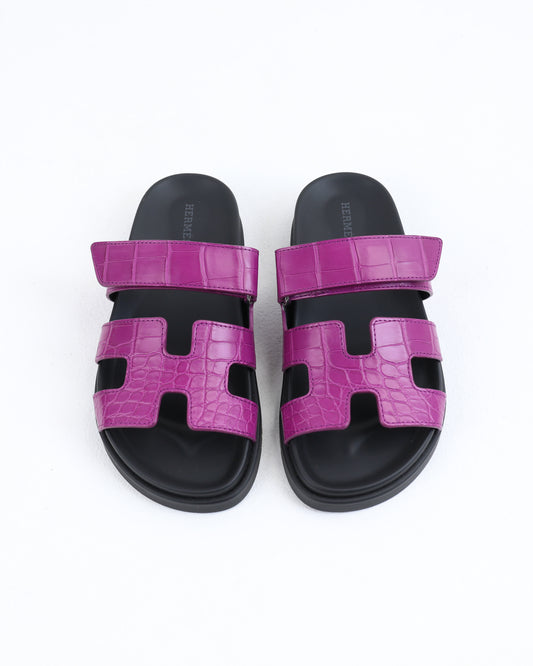 Chypre Sandal Femme in Violet Crocodile Leather