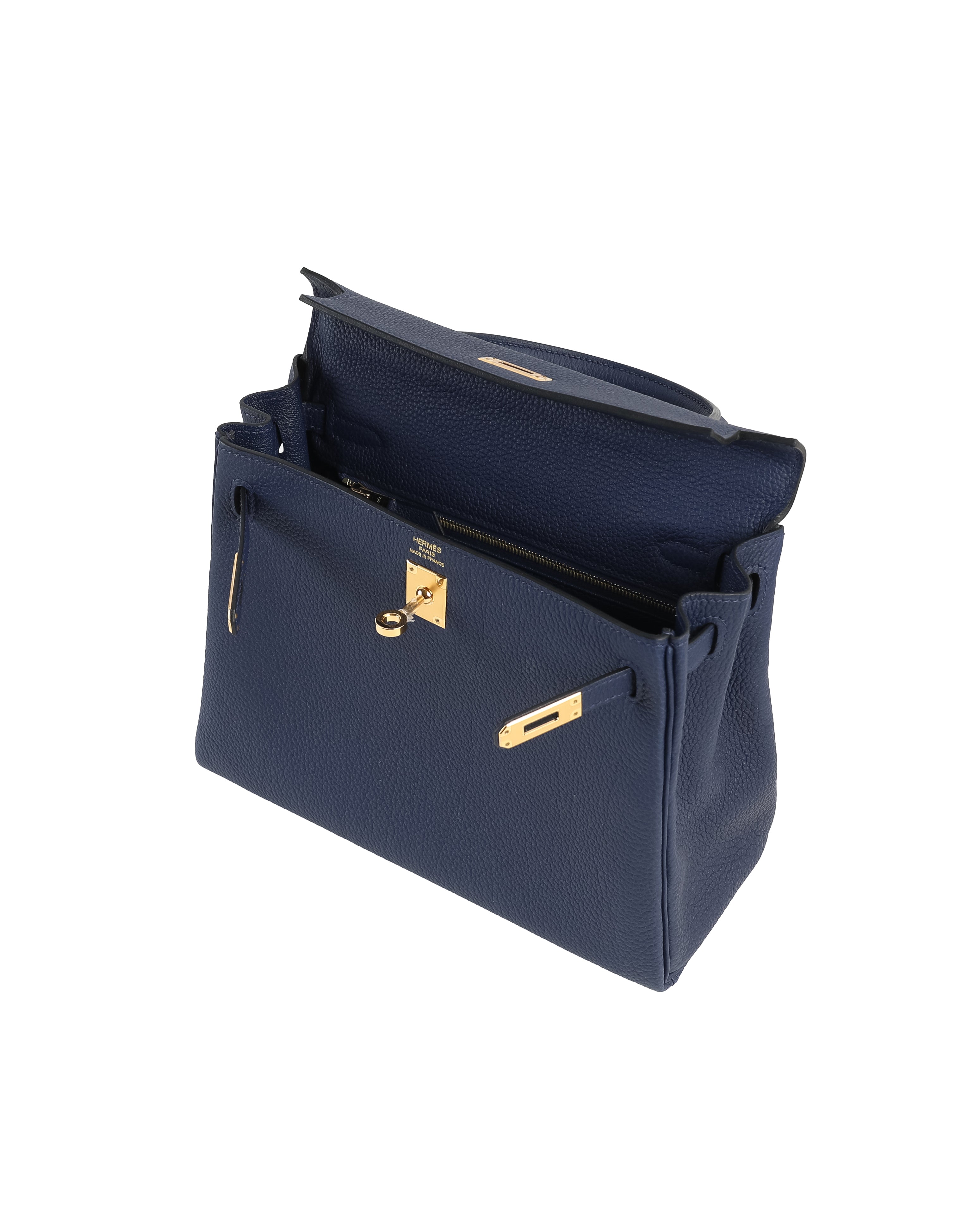 Kelly 25 Bleu Nuit in Togo Leather with Gold Hardware Diamonds