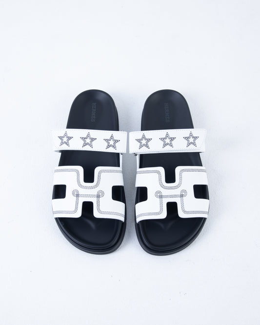 Chypre Sandal Femme White Star in Calfskin Leather