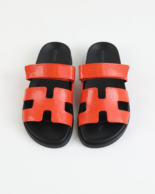 Chypre Sandal in Orange Lizard skin