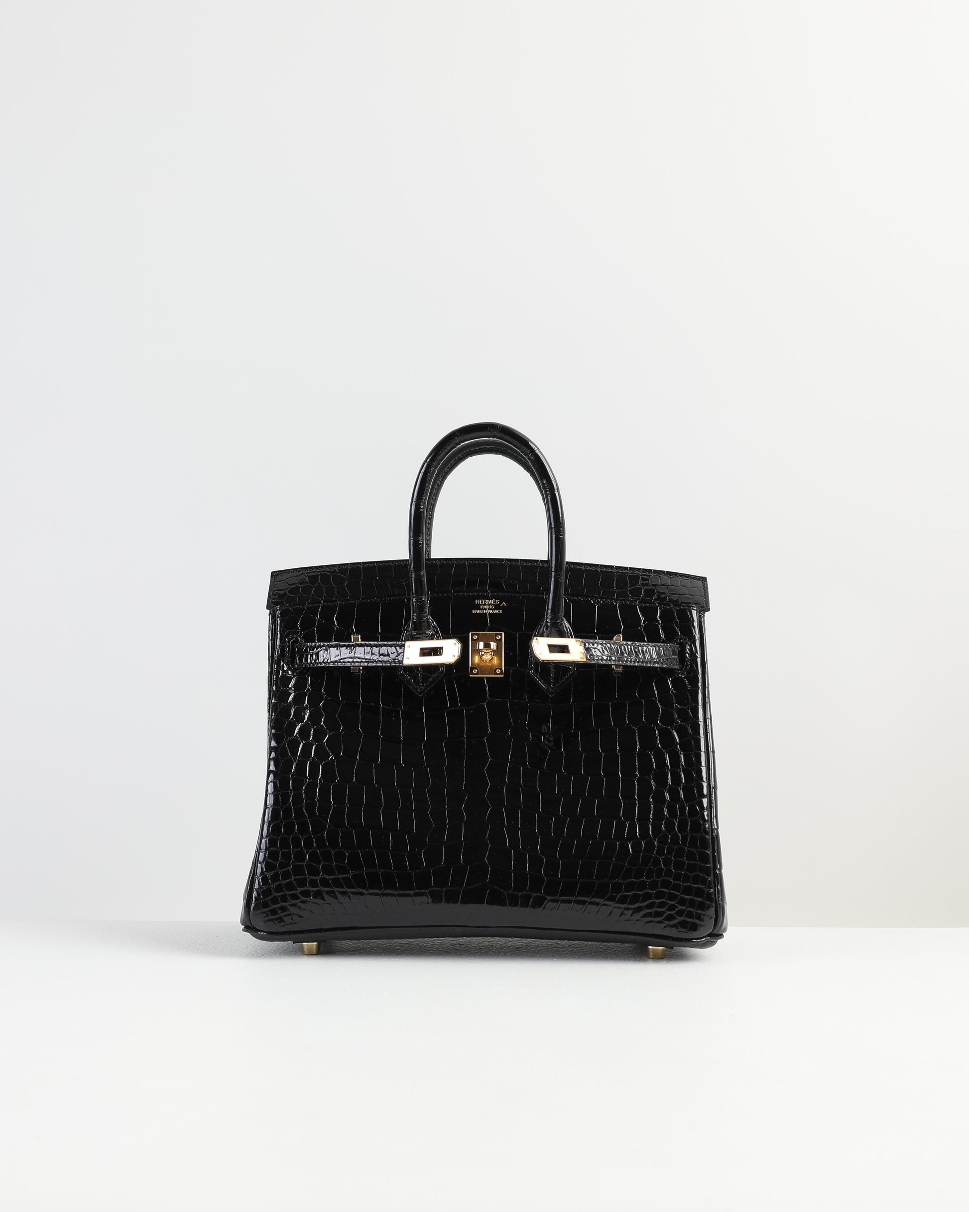🗝️ Hermès 25cm Birkin Black Shiny Porosus Crocodile Gold
