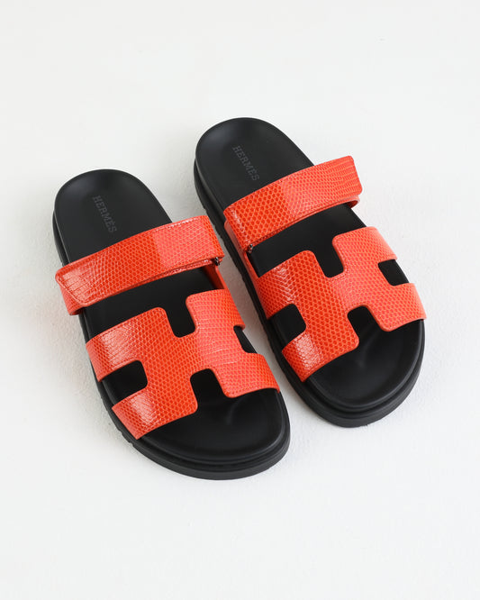 Chypre Sandal in Orange Lizard skin