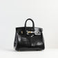Birkin 25 in Black Shiny Porosus Crocodile with Gold Hardware