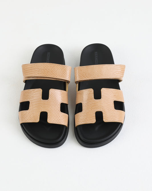 Chypre Sandal in Beige Lizard Skin