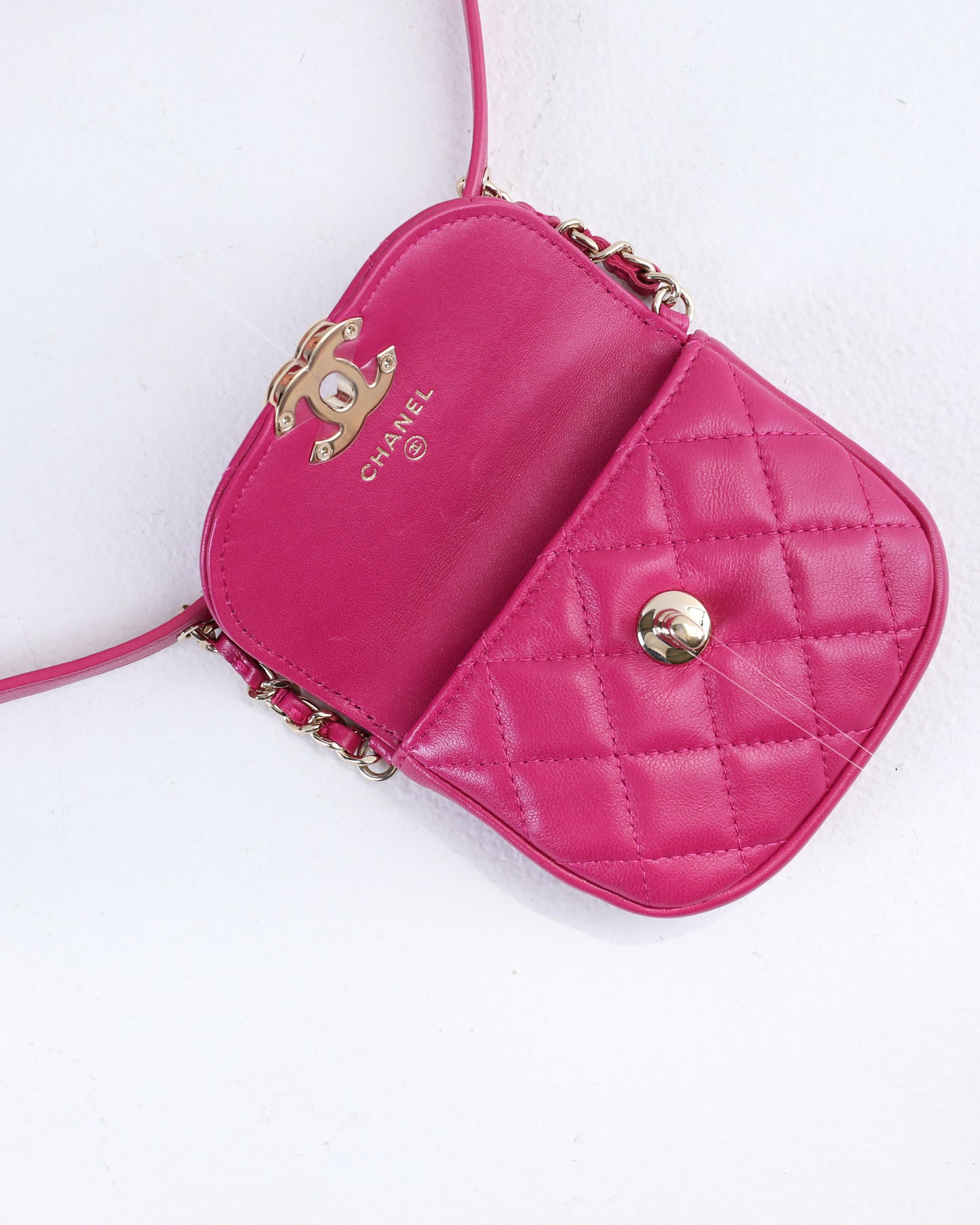 Chanel Magenta Quilted Leather and Wool Mini Waist and Coin Purse Bag