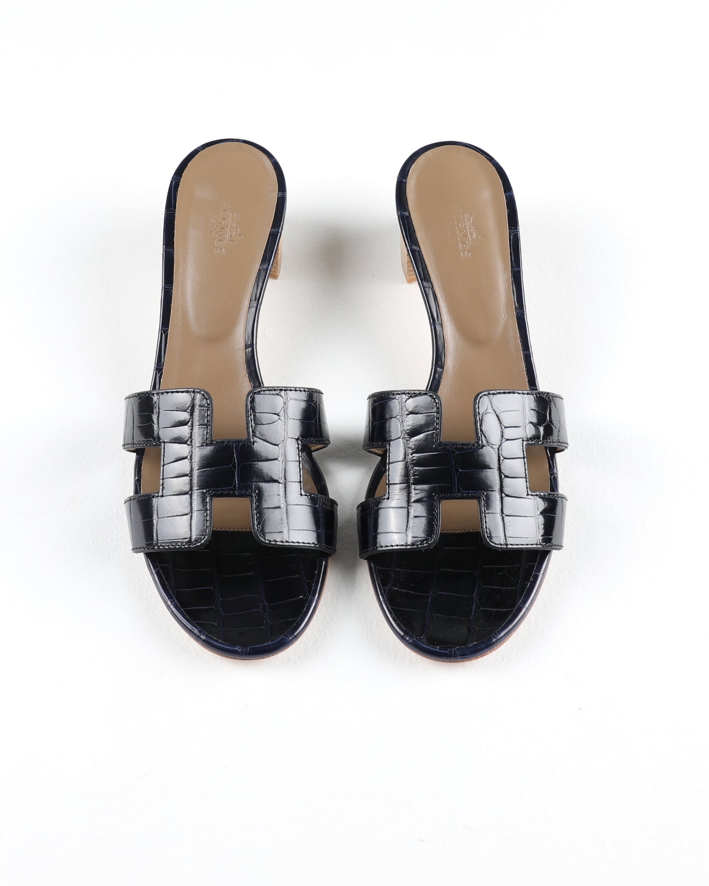 Oasis Sandal in Dark Blue Crocodile Leather