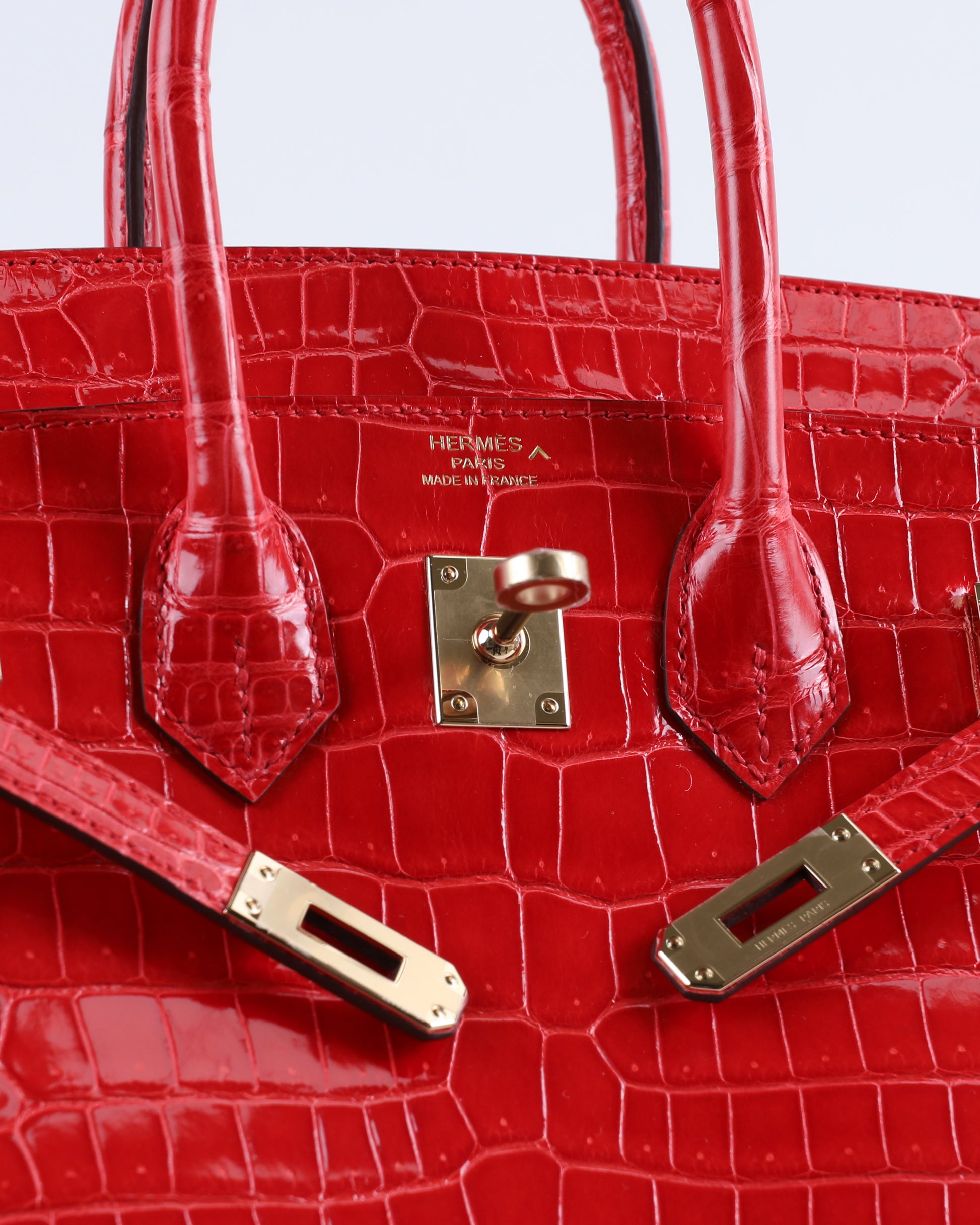 Hermes Birkin Bag 25cm Lipstick Red Braise Porosus Crocodile Gold Hardware