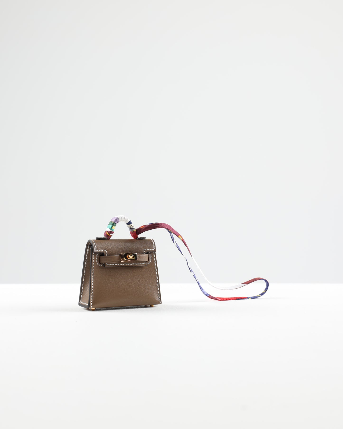 Micro Mini Kelly Twilly Bag Charm Etoupe with Gold Hardware