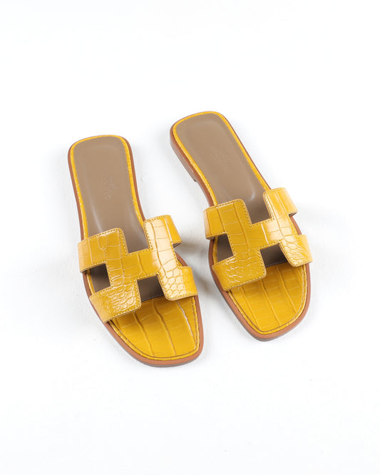 Oran Sandal in Jaune Amber Crocodile Leather