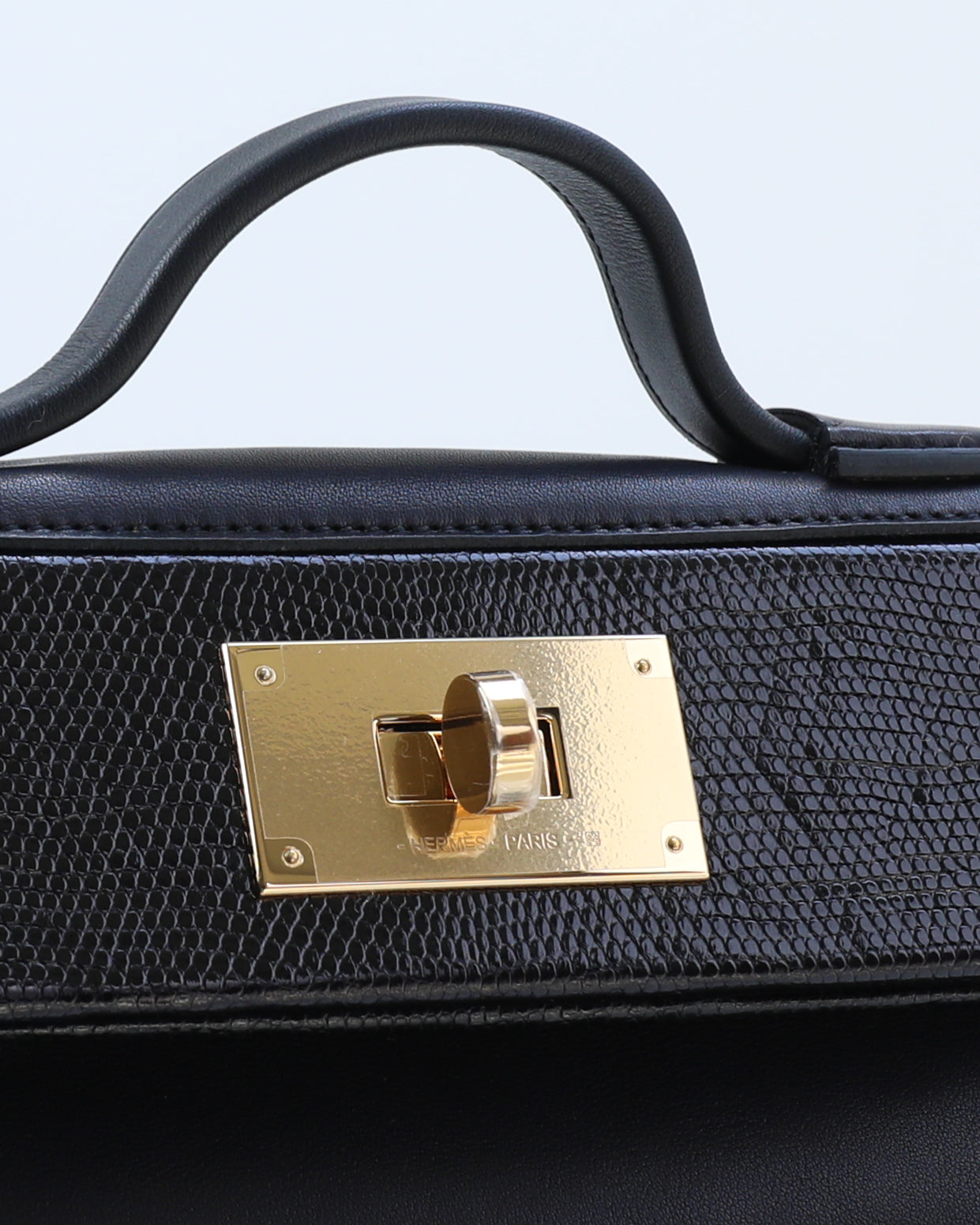 Hermès 24/24 21 Black in Swift Leather with Lizard Touch with Gold Hardware